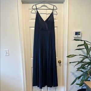 David's Bridal Navy Satin Maxi Dress